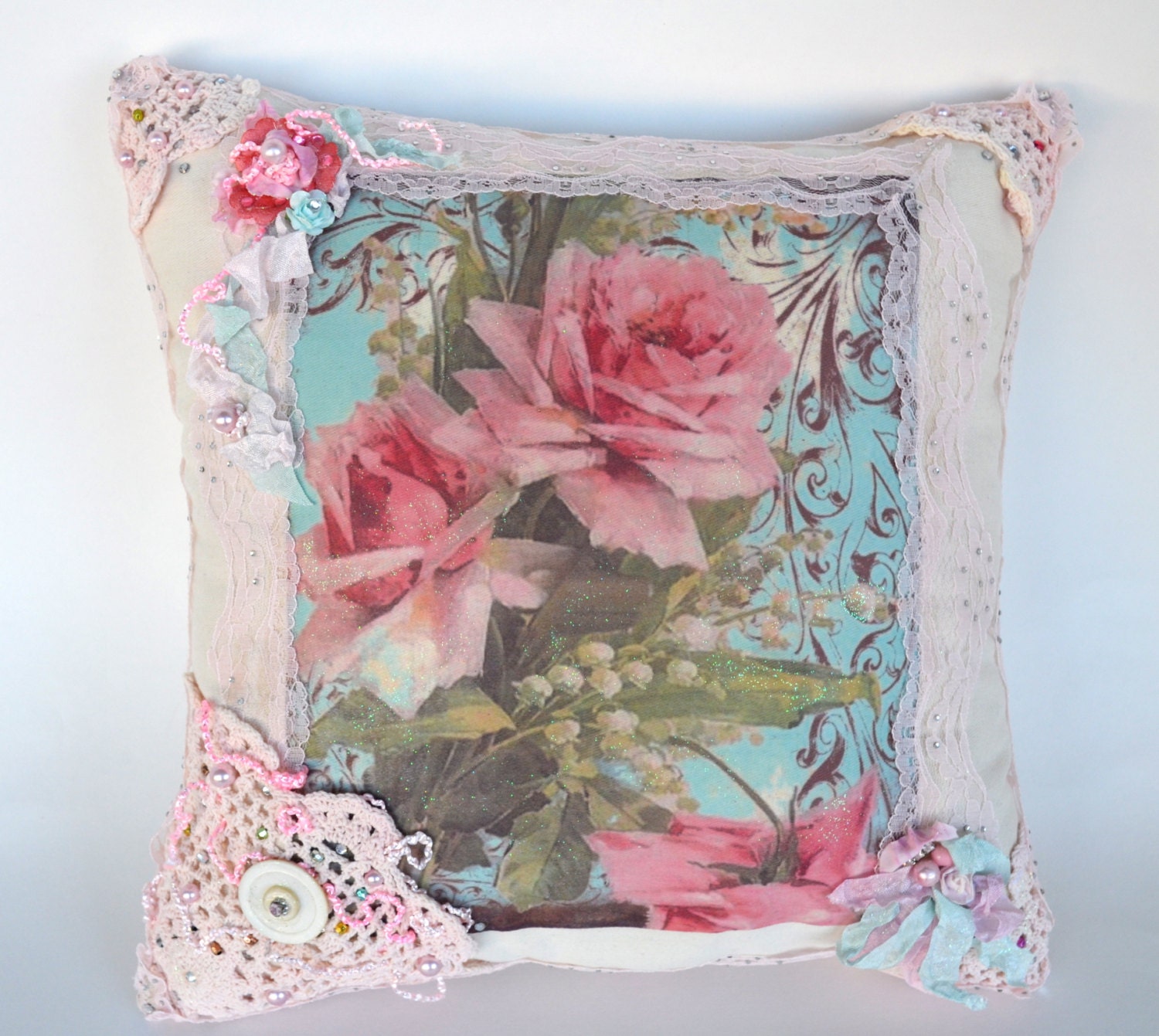 Floral Pre Filled Muslin Pillow Cottage Chic