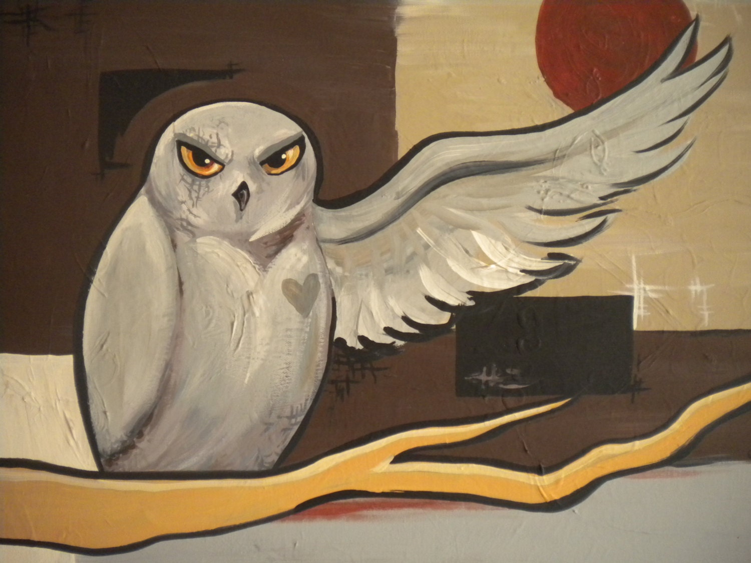 Owl and the blood moon original acrylic painting 18 x 24 canvas