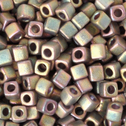 SEED BEADS-1.8mm Cube-2035 Matte Metallic Khaki Iris-7 Grams
