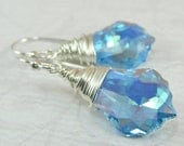 Aquamarine AB Baroque Crystal Wire Wrapped Silver Earrings