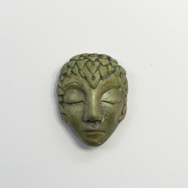 Handmade Metallic Satin Green Porcelain Cabochon