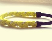 Neon Yellow and Silver Braided Headband  Womes Hair Accessories Bright Headband Hippie Headband Elastic Headband