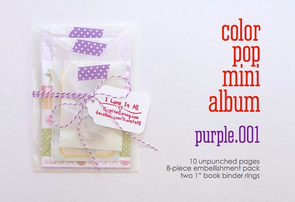Color Pop Mini Album Purple Book Notebook Daybook Kit . Mixed Media Smash Art List Journal Travel Trip Baby Brag Scrapbook Album