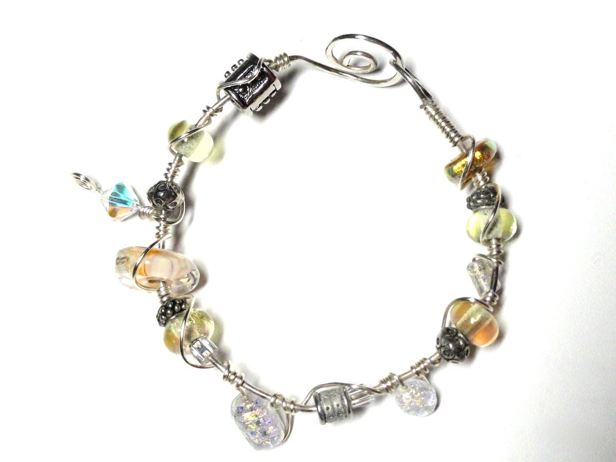 Sunshine Golden Yellow Wire Wrapped Sterling Silver Bracelet
