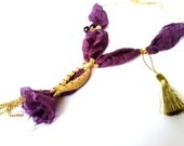 purple ottoman tulip necklace(purple silky cloth, gold plated brass, gold plated chain,  handmade, necklace, jewelry, ottoman)