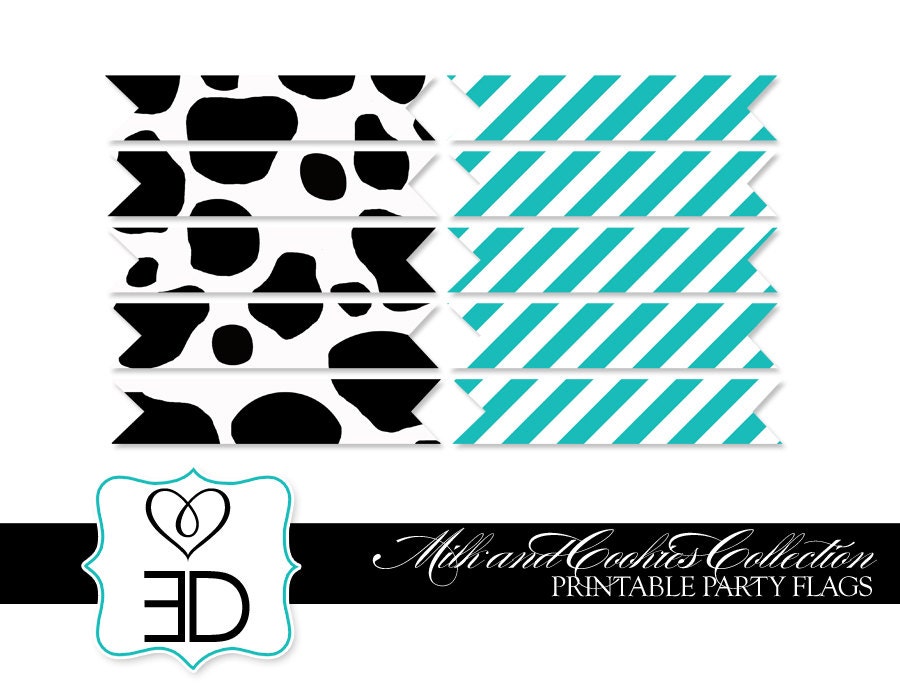 Milk and Cookies Collection - Printable Party Flags - INSTANT DOWNLOAD