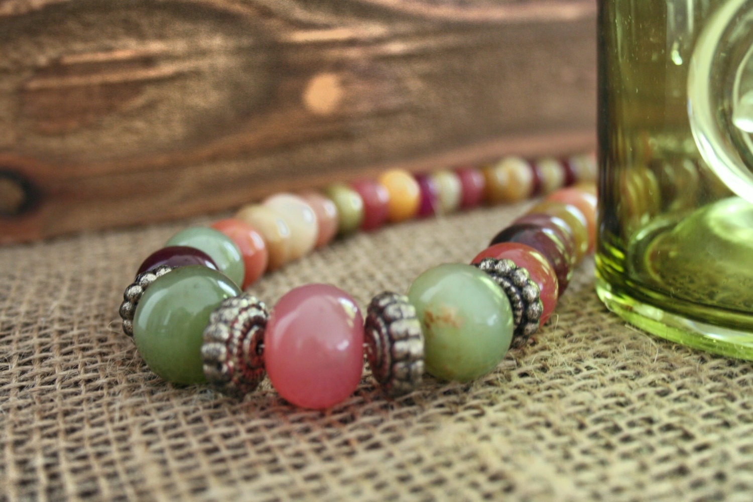Earthy Rainbow Jade Necklace, Chunky Graduated Gemstone Necklace, Soocho Jade Necklace, Colorful Gemstone Necklace