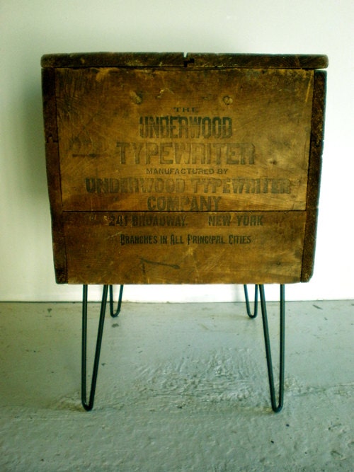 RESERVED FOR COURTNEY-Shipping Crate Side Table (Underwood Typewriter)