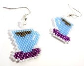Cup of Coffee Beaded Earrings on Hooks or Clip Ons