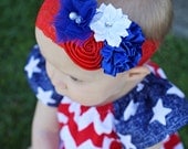 New Miss INDEPENDENCE / Patriotic Flower Lace Headband  / Infant Babies Toddlers Girls / Photography Prop - 4th of July Headband