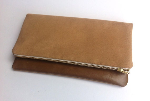 Leather clutch bag with a silky velvet feel fabric, small