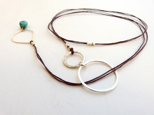 Turquoise And Silver Necklace Choker/Lariat with Sterling Silver Links and Hill Tribe Beads
