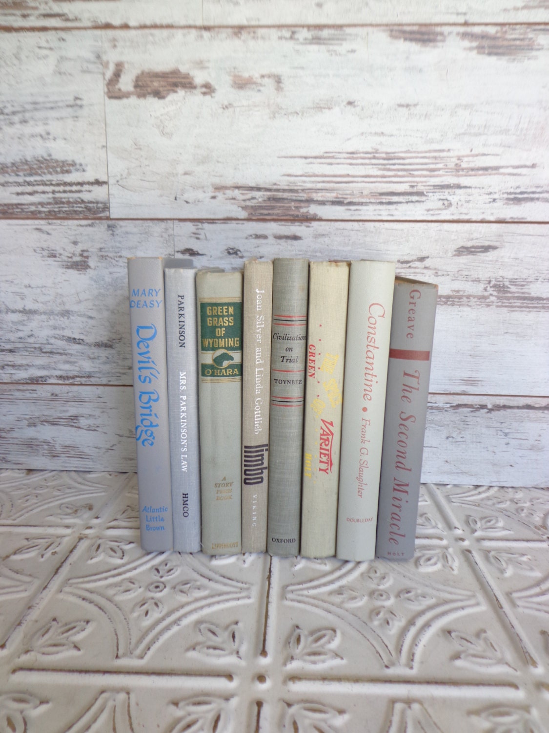 Gray Neutral Books Instant Library Collection Decorative Vintage Book Bundle Photography Props Greige Beige