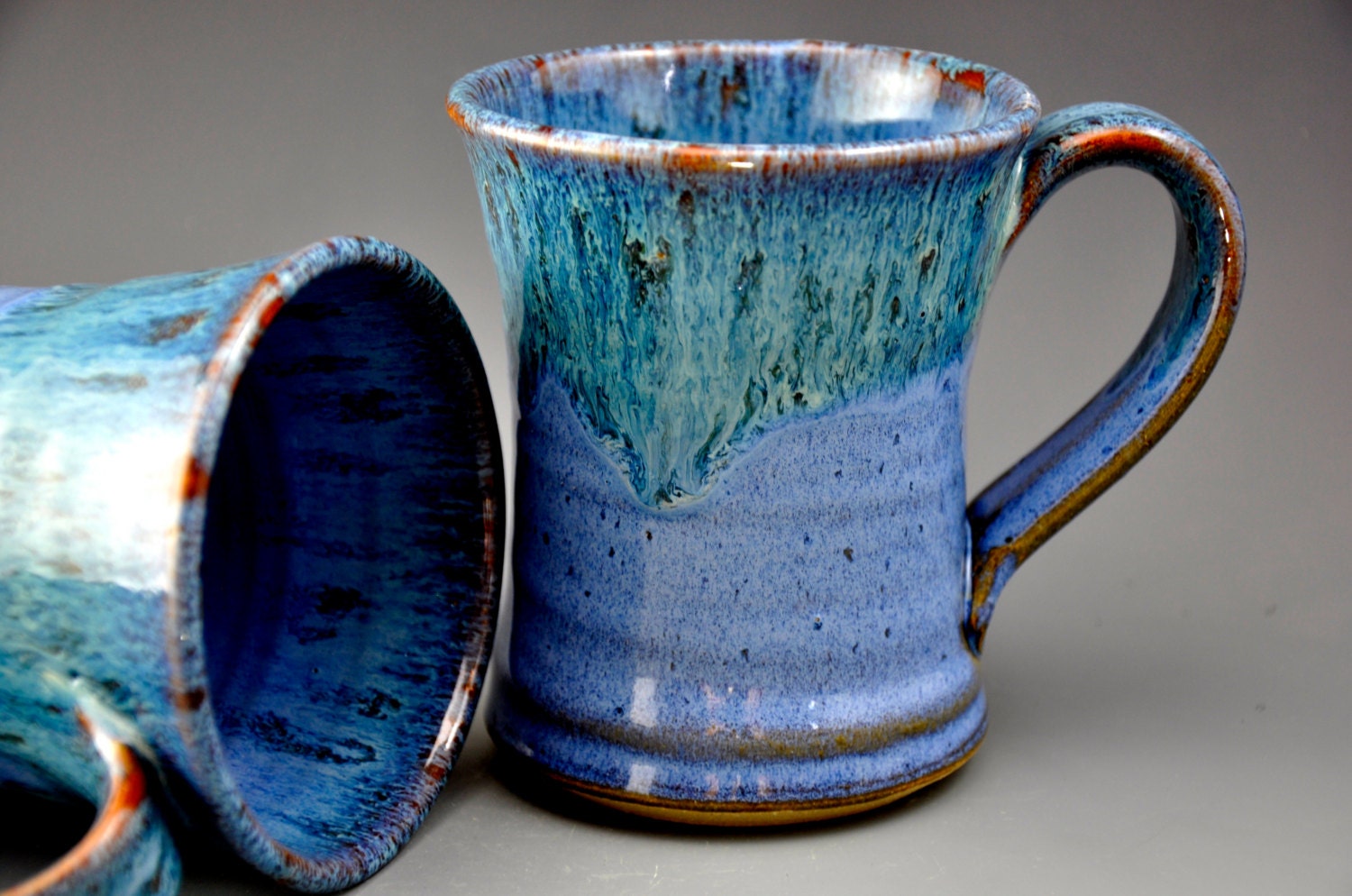 Blue Mug Ceramic Coffee Cup Tall Blue Green Rim