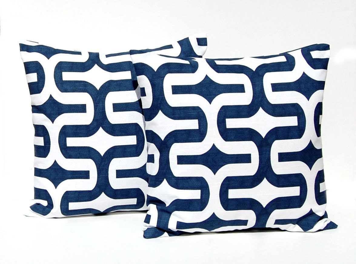 READY to SHIP Decorative Throw Pillow Covers Home Decor 18 x 18 Inches - Premier Navy Blue on White Slub Embrace by Premier Prints