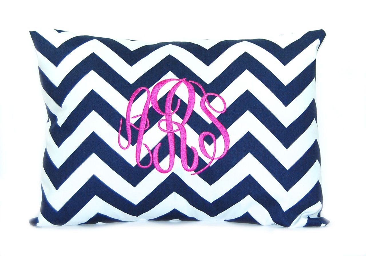 Monogrammed Pillow Decorative Throw Pillow Cover Chevron Personalized Home Decor 12 x 16 Baby Gift Dorm Decor