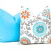 Decorative Throw Pillow Covers 20 x 20 Turquoise, Orange and Gray on Natural Mandarin Rosa Mandarin Blue Cushion Covers