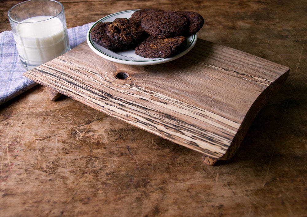 Footed Cutting Board Rustic ServingTray Spalted Oak Breakfast Tray