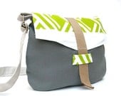 ON SALE / green and white / messenger / chevron style bag / cross body / satchel / vegan leather / cotton webbing