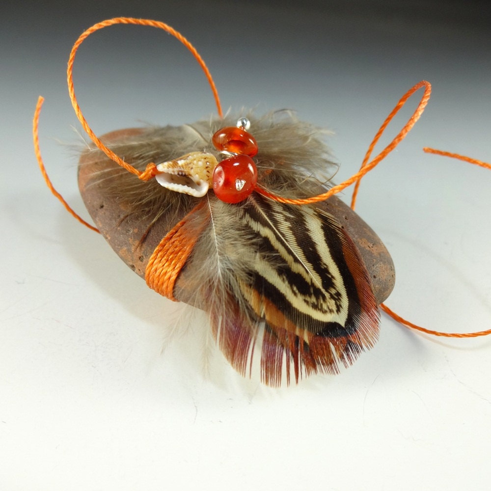 Art Spirit Stone Confidence Inspiration Carnelian Pheasant Feather Shell