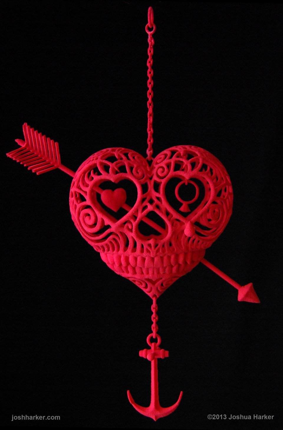 Til Death Do Us Part (heart skull with anchor sculpture)