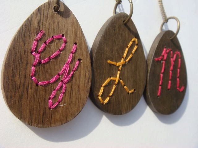 ANY LETTER---Embroidered Custom Monogram Initial Necklace--choose your letter--free shipping---  ibby and rufus