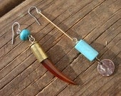 Asymmetrical Hunter Earrings--Turquoise and Brass