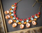 Poppy, Aqua, & Blush Rhinestone Statement Necklace, Bridal Wedding Jewelry, Custom