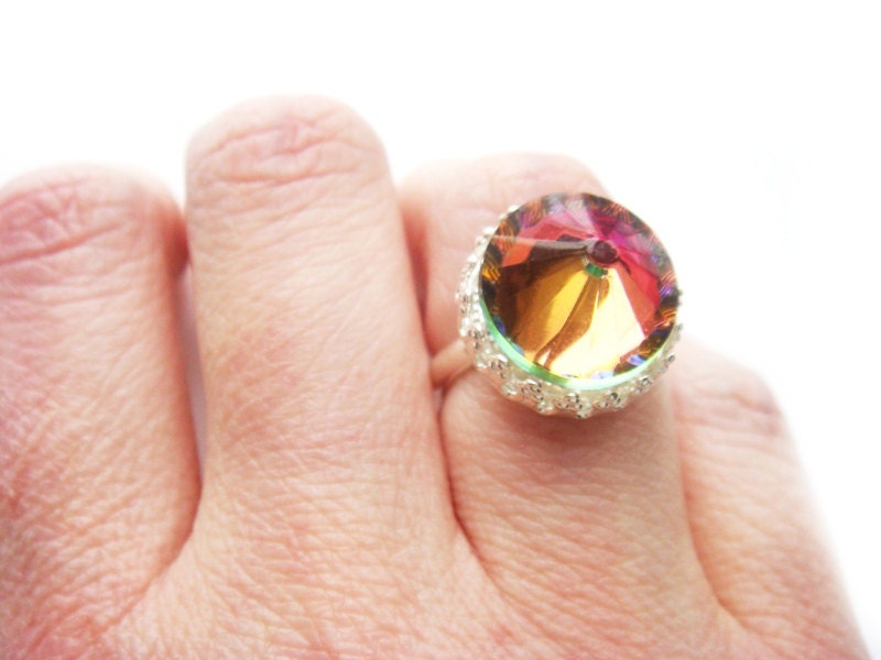 Rainbow Vintage Swarovski Crystal Ring
