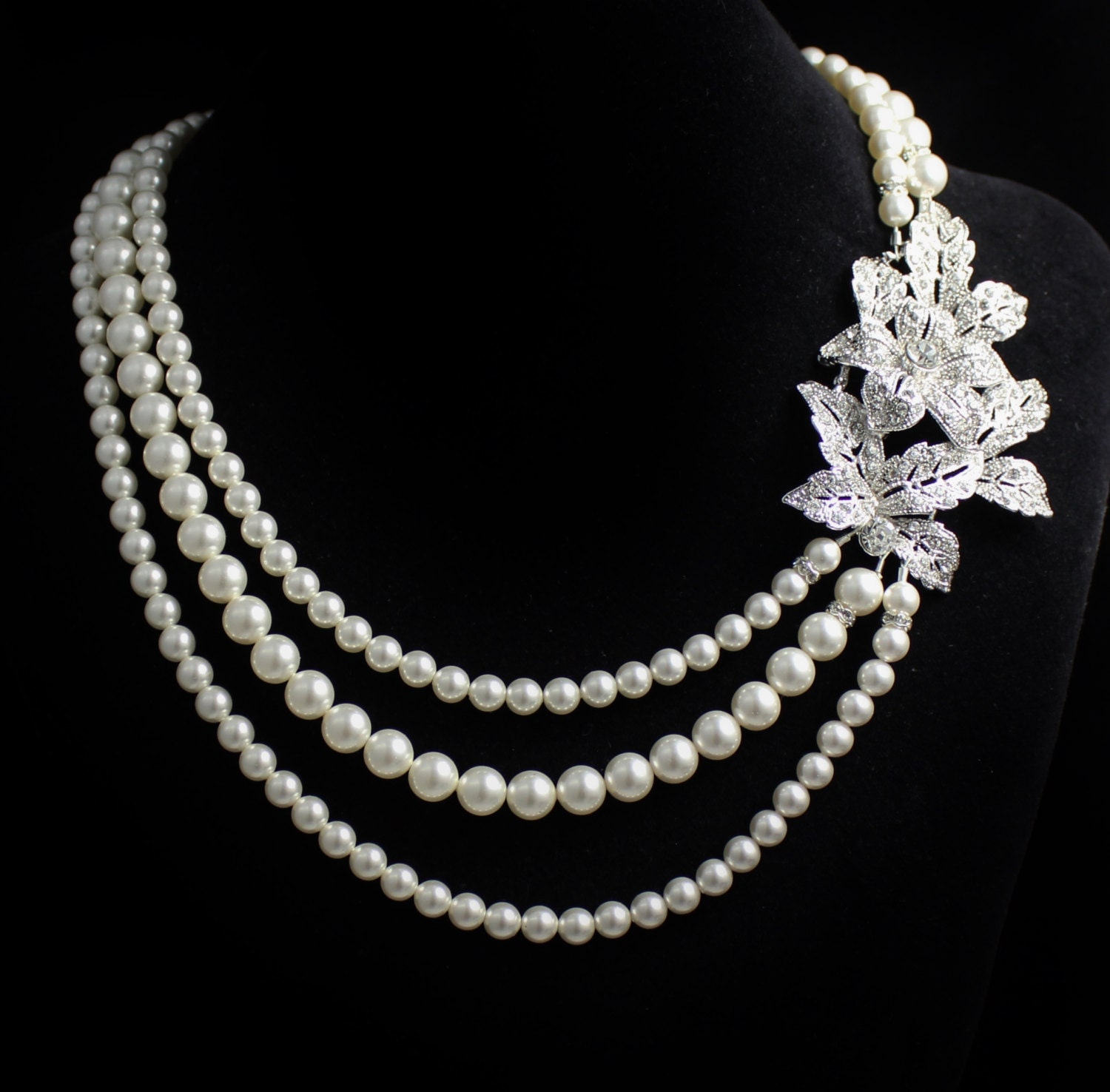 Pearl Bridal Necklace, Vintage Style Crystal Bridal necklace,  Wedding Necklace,  Wedding Jewelry, Wedding Necklace, Bride Jewlery LEXI
