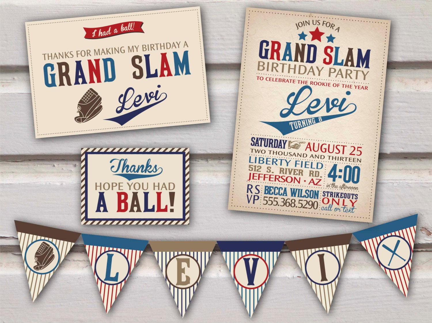 Digital Vintage Baseball Party Pack