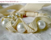 SALE Chevron Statement Bracelet  Ribbon and Pearl Bracelet Bridesmaid Gift in Buttercream Bridesmaid Jewelry Bridesmaid gifts