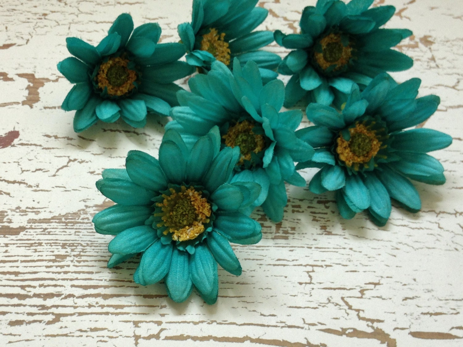 Silk Flowers Six AQUA GREEN Artificial Daisies by BlissfulSilks