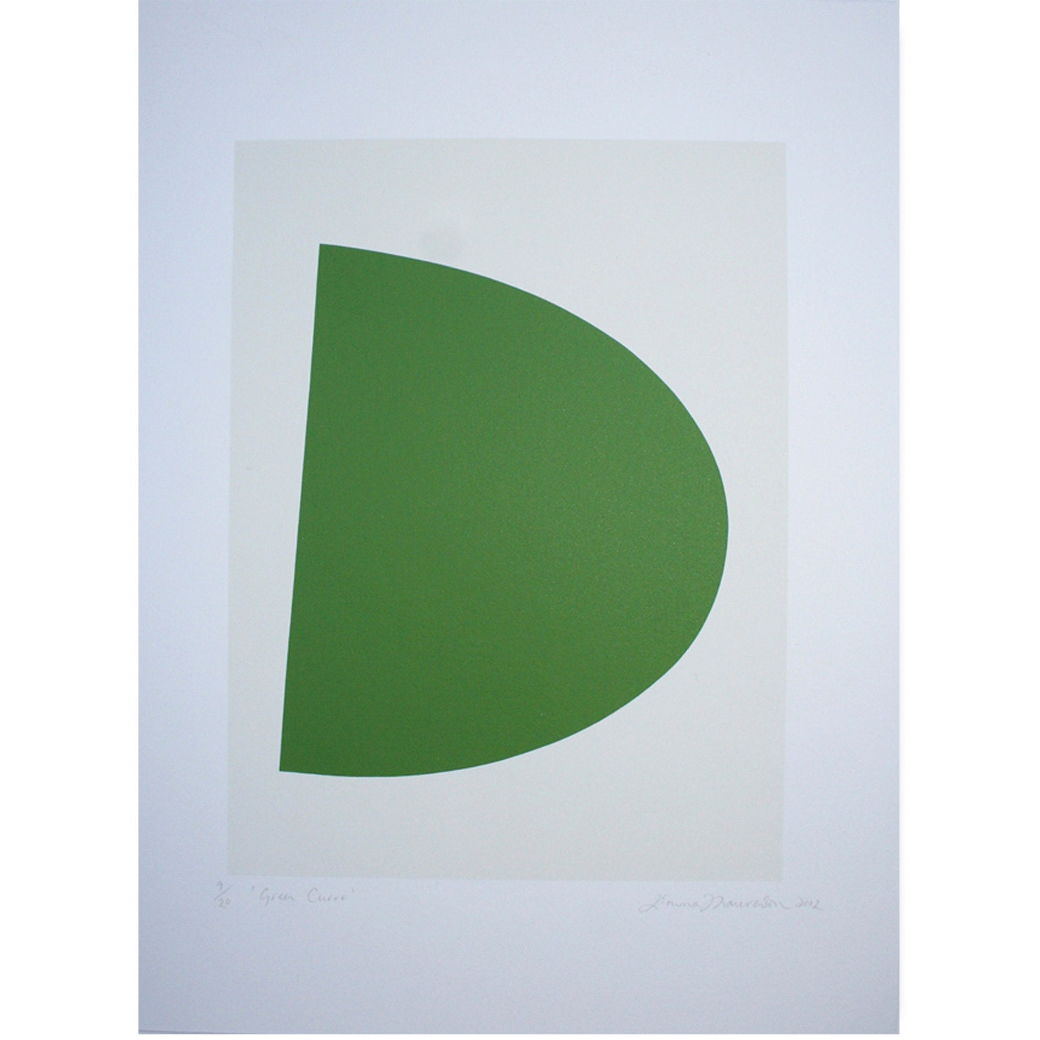 Green Curve, simple abstract original screenprint. Clean, bold, modern.