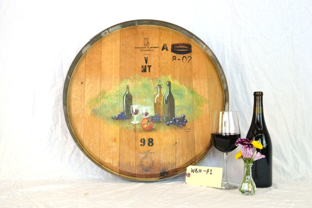 Authentic French Wine Barrel Head -Painted -  From Napa Valley