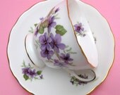 Vintage Violet Flower Royal Vale China Teacup - Pansy Easter Tea Party Cup Porcelain Floral Wildflower Soft Lilac Purple Snow White