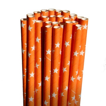 Star Orange/White Party Paper Straws - Cake Pop Sticks - Pixie Sticks - Qty 25 Il_170x135