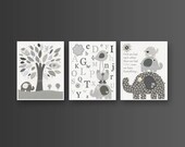 Nursery wall art, Baby room Decor, Children Art, abc, first we had, gray black and white, match to Taylor PBK, Branson Elephant