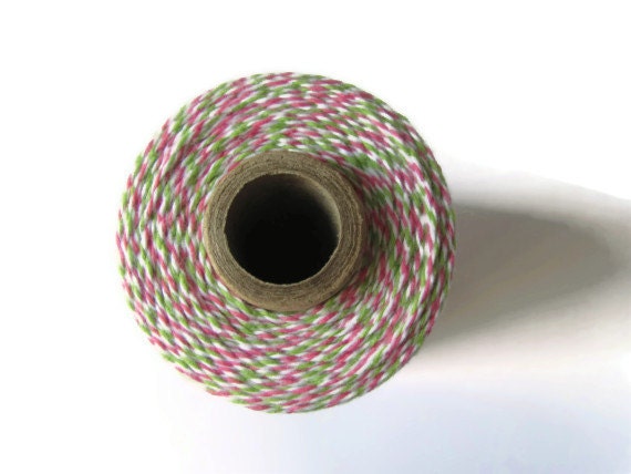 Divine Twine Watermelon Pink Green & White Bakers Twine - SALE - Striped String - Gift Wrap - Invitations - Packaging 240 Yards Full Spool