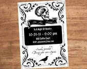 Halloween Black and White Skeleton Custom Printable Party Invitation