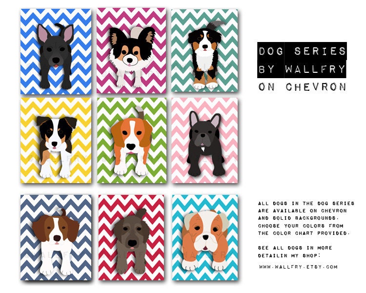 Dog art print, chevron baby nursery art for children. Kids puppy dog wall art. 11x14 Mastiff print by WallFry