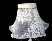 Lamp shade  in Old white LACE  vintage with flowers and leaves, housewares, shabby chic, romantic country   .