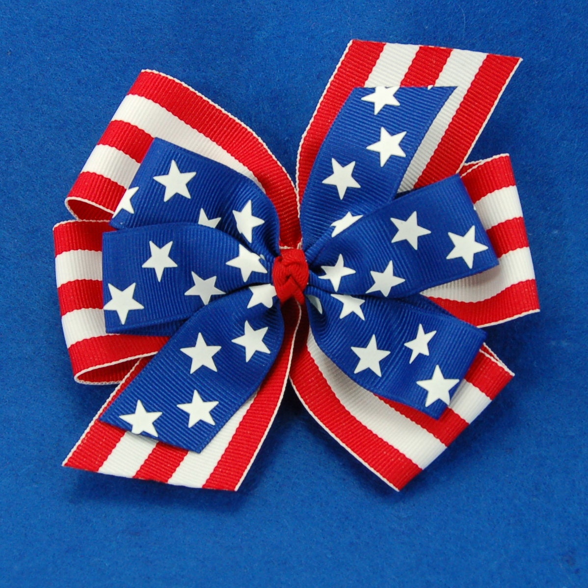 4th of July - Two Bows can be worn three ways - Extra Large 5 inch Layered Stars and Stripes Bow - Go USA