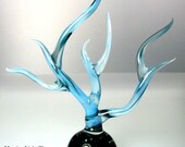 Glass Sea Fan Sculpture, Paperweight, Blue Lampwork Art Glass