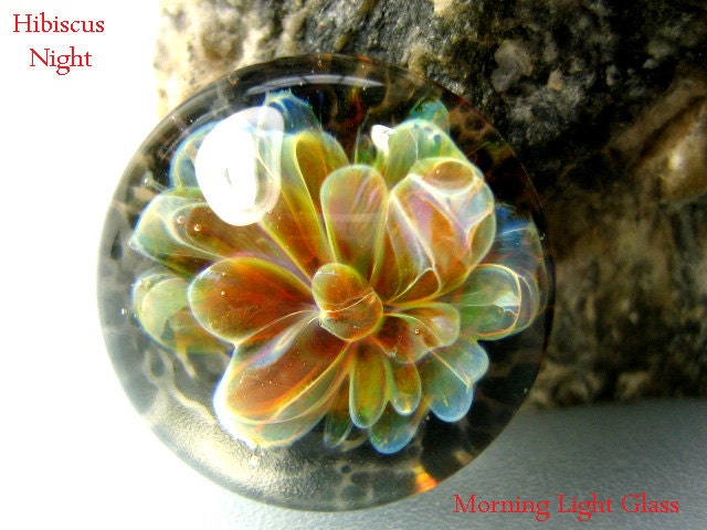 Hibiscus Night Lampwork Glass Cabochon, SRA, cs96