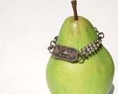 Antique Silver Rhinestone Bracelet  Ornate I.D. Bracelet