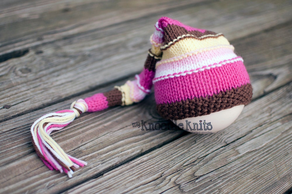Knit Newborn Hat, Newborn Photography Prop, Newborn Nightcap, Photography Prop, Knit Baby Elf Hat