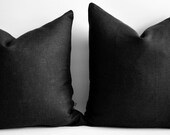 Sukan / 1 Black Linen Pillow Covers Decorative Throw Pillows Covers Accent Throw Pillow Covers 24 x 24 Inches
