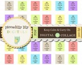 Instant Download - Keep Calm and Carry On - Pastels -- Digital Printable .75 x .83 Inch Collage Sheet Clip Art Scrabble Tile Charms Pendants
