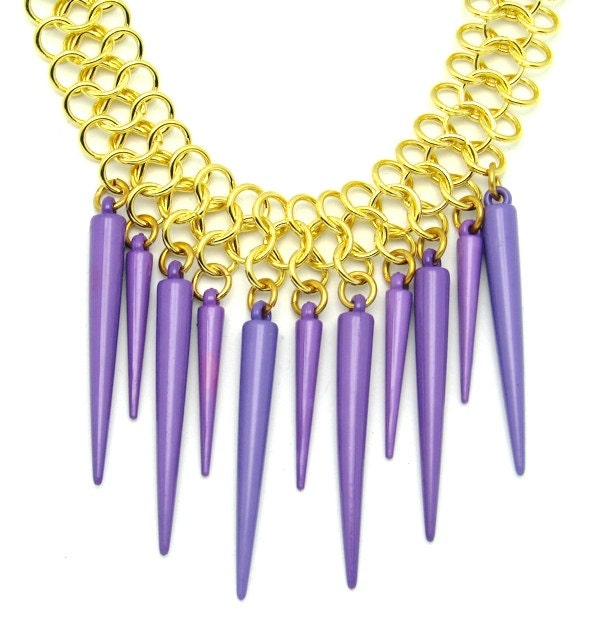 Purple Punk Rock Necklace - Spike Jewelry - Trendy Necklace - Bright Colors - Summer Jewelry- Prom Jewelry
